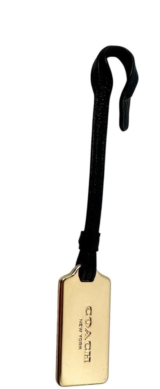 Coach Black Leather Gold Tone Metal Hangtag Bag Charm Luggage Tag